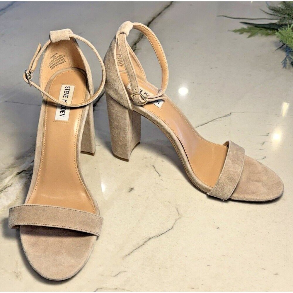Steve Madden Women's Beige Suede Block Heel Sandals
